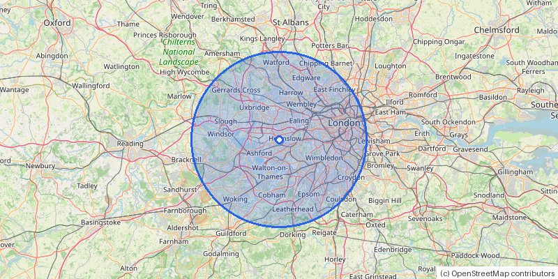 Service area map: 15 miles from the meeting place (TW4)
