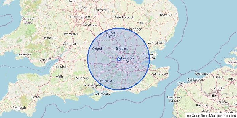 Service area map: 50 miles from the meeting place (UB10)