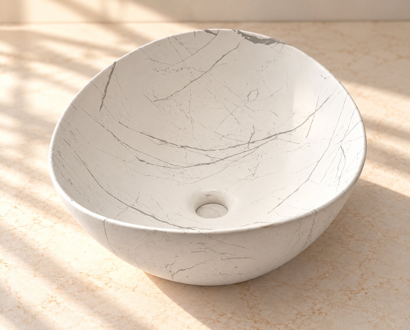Countertop Sink. Sunlit Marble Vessel Sink.