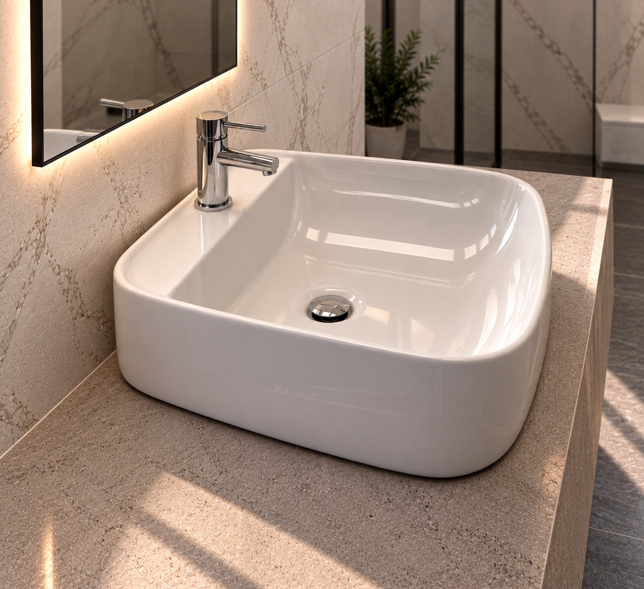 Countertop Sink. Sunlit White.