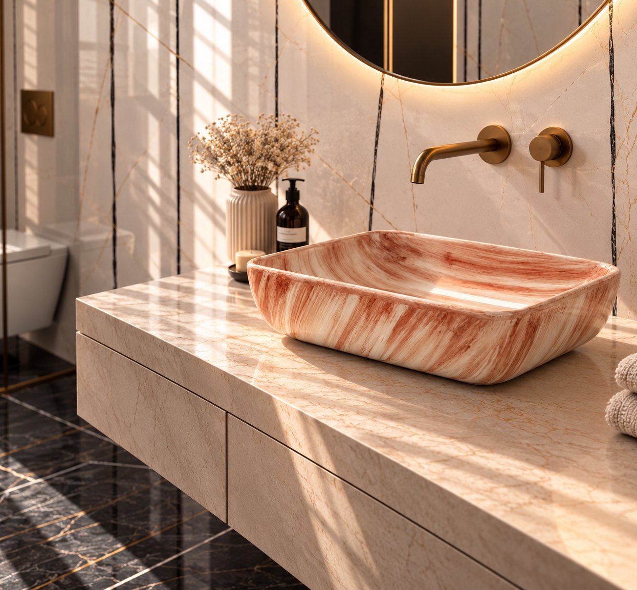 Countertop Sink. Marbled Ceramic Vessel Sink