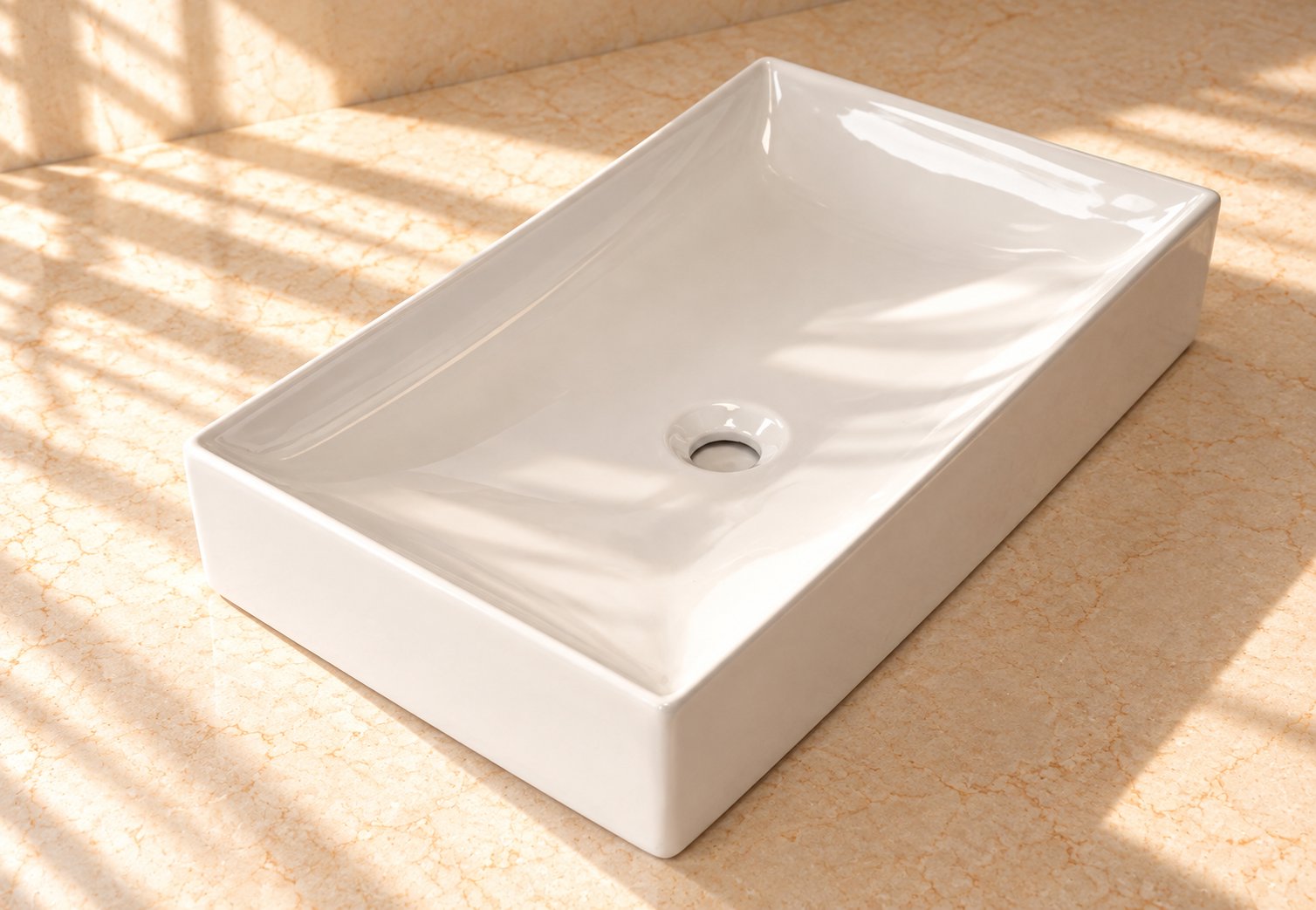 Countertop Sink. White Ceramic Vessel Basin